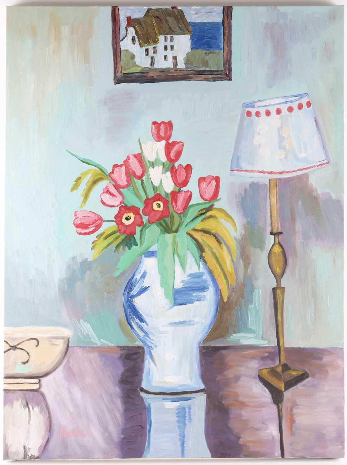 Marinela Marin (contemporary), 'Tulips in a Vase, with Vanessa Bell', 2020, oil on canvas, signed to