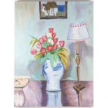 Marinela Marin (contemporary), 'Tulips in a Vase, with Vanessa Bell', 2020, oil on canvas, signed to