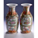 A pair of Canton enamel vases, Qing, 19th century, the flared rim above gilt shi-shi handles and