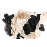 A small collection of 19th /20th-century lace fragments and a ladies black lace jacket and fan,