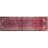 North West Persian blue ground long rug/ carpet runner with all over "Herat" trellis pattern