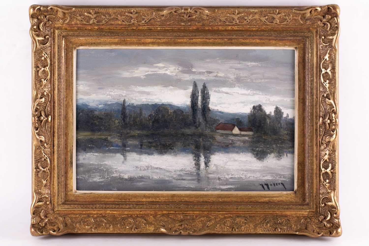 Marcel Masson (1911-1988), a cottage and lake scene, signed to lower right corner, oil on canvas, 26