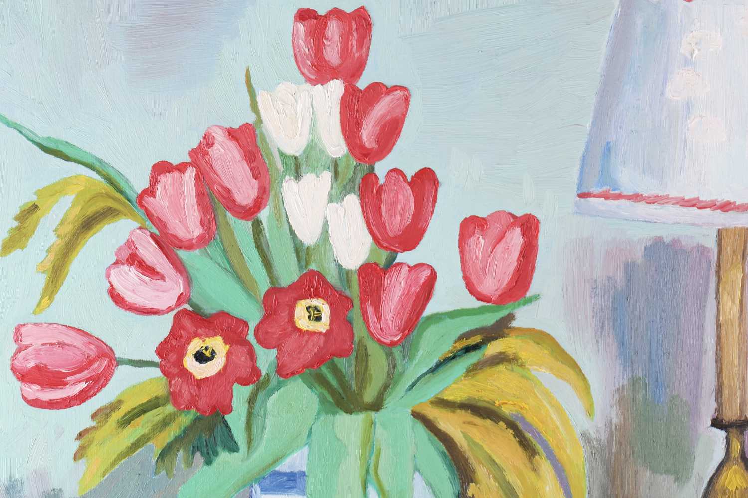 Marinela Marin (contemporary), 'Tulips in a Vase, with Vanessa Bell', 2020, oil on canvas, signed to - Image 2 of 5