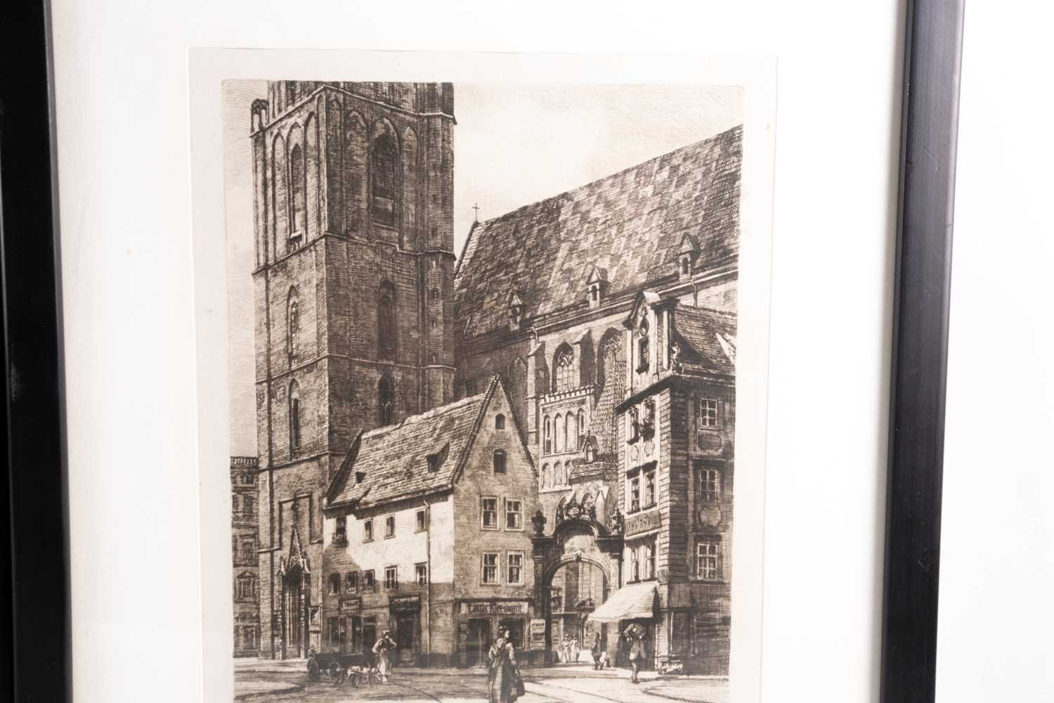 Hugo Ulbrich (1867-1928) German, four etchings, each of city landscapes, three pencil signed, the - Image 3 of 6