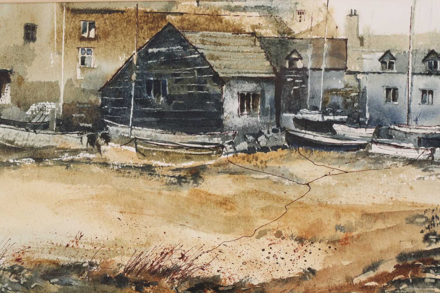 Geoff Bartlett (20th century), 'Fishermens Cottages', watercolour, signed to left side, 17 cm x 37 - Image 4 of 4