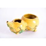 A Chinese double gourd water dropper, 20th century, an applied bat to the circular rim, the yellow &