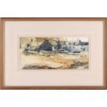 Geoff Bartlett (20th century), 'Fishermens Cottages', watercolour, signed to left side, 17 cm x 37