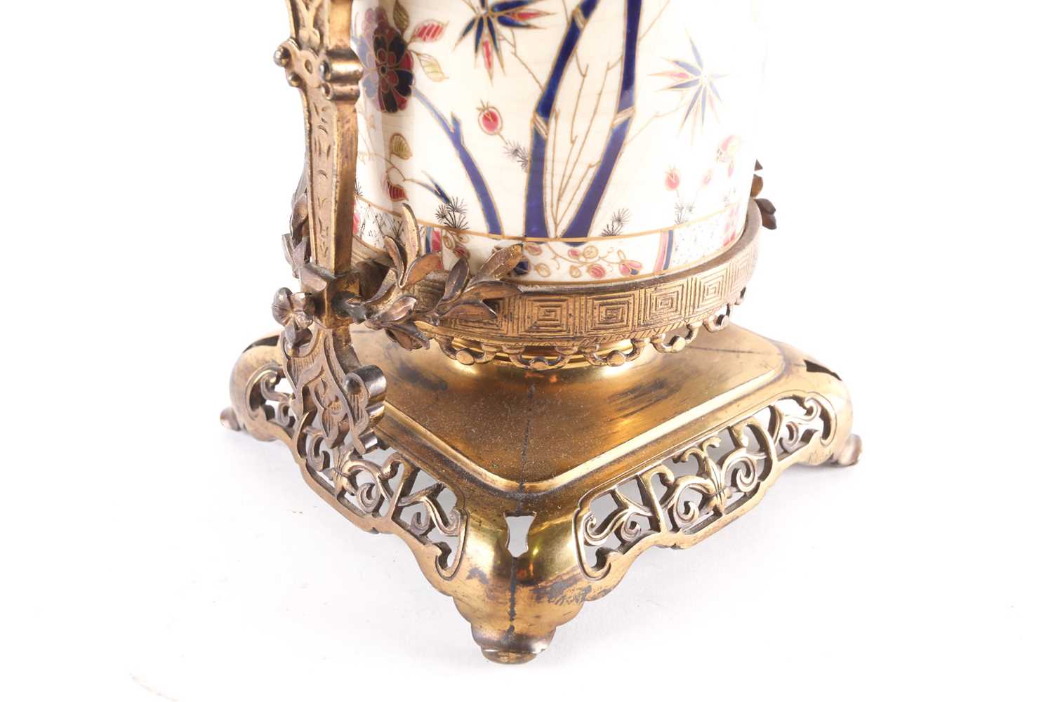 A Zsolnay aesthetic period lamp, late 19th century, the pottery body painted in the Japanese style - Image 8 of 8