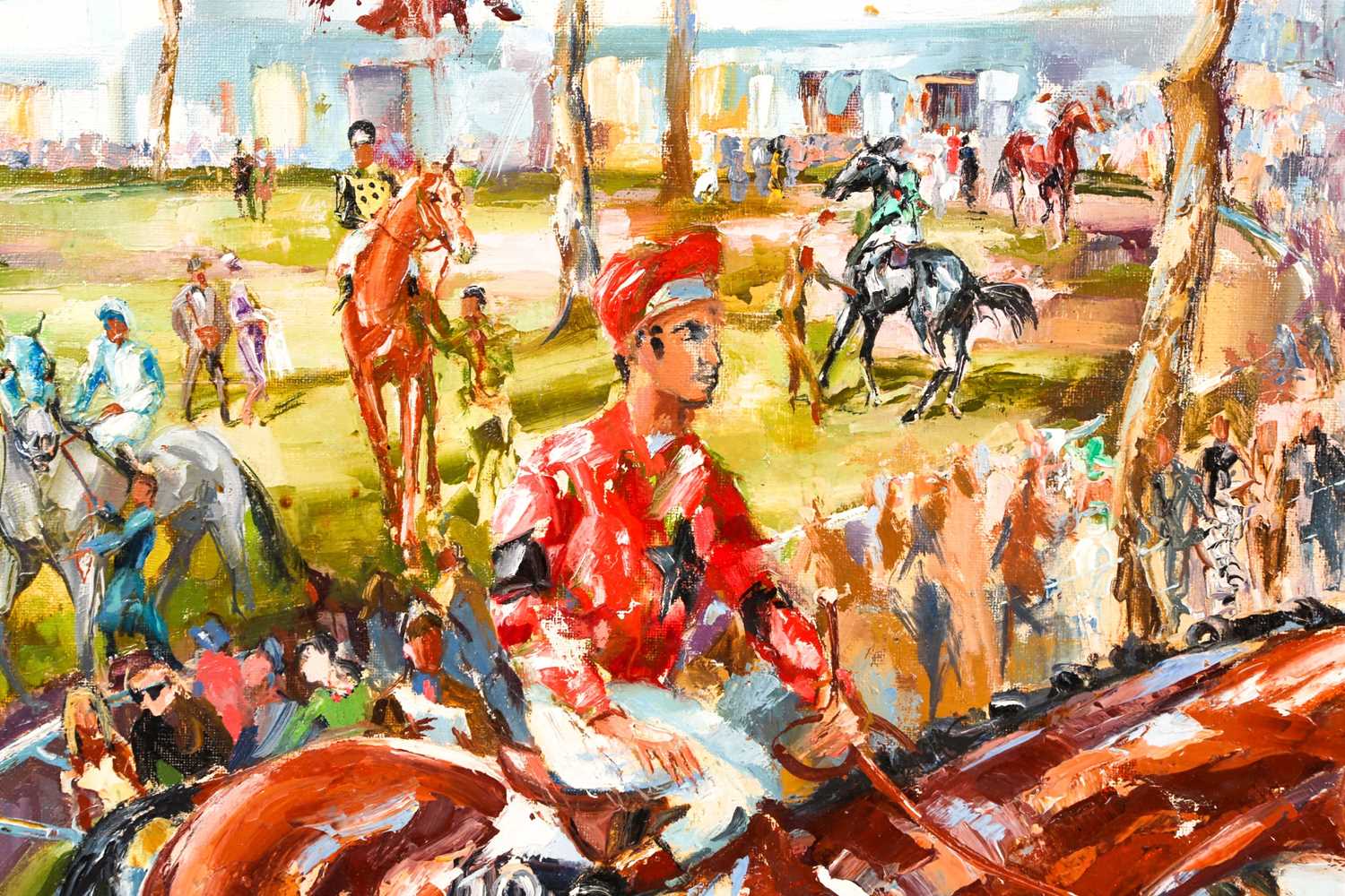 Jack Lawrence Miller (20th century), 'In the Paddock, Longchamp', oil on canvas, signed and dated - Image 3 of 6