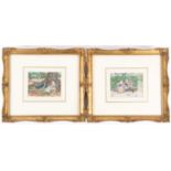 Frank Dadd ROI (1851-1929), a pair of miniature watercolours, 'A Love Story' and 'A Stitch in Time',