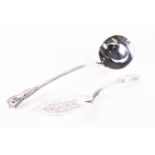 A large Victorian Kings pattern silver ladle, London 1839 by Charles Lias, 35 cm, together with a