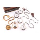 A collection of pocket watches comprising of five pocket watches with Roman numerals, some with