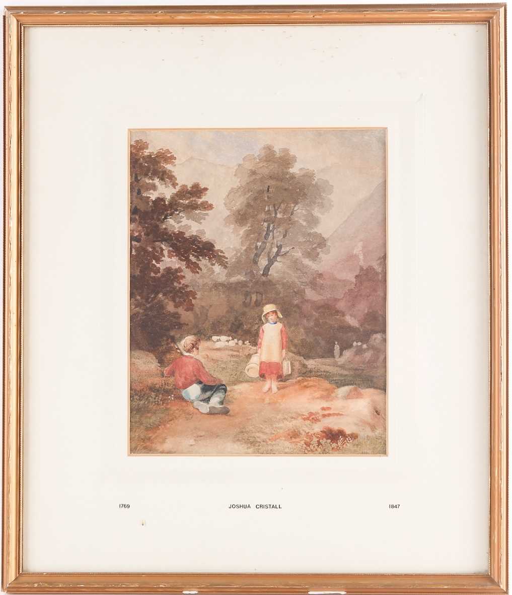 Joshua Cristall (1767-1847), 'Rustic Scene' two children in a landscape, watercolour, 23 cm x 18.5