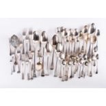 A large quantity of mixed silver flatware, 18th century and later, to include basting spoons,