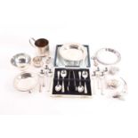 A cased set of coffee spoons, together with assorted other items of silver and silver-plated