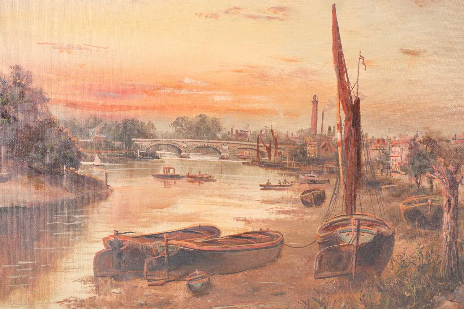 James Isiah Lewis (1860-1934) British, a River Thames riverscape, Kew Bridge to the background, - Image 3 of 4