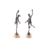 A pair of 19th century patinated bronze figures of Mercury and Fortuna, each standing aloft a gust