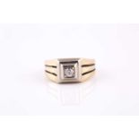 Single stone diamond ring, old-cut diamond grain set to a stepped square white precious metal