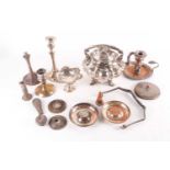 A small collection of scrap silver items and some silver-plated wares including a large teapot