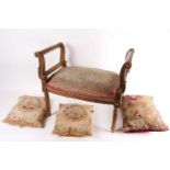 A Louis XVI style carved wood and gilt gesso window seat with floral tapestry upholstered seat,