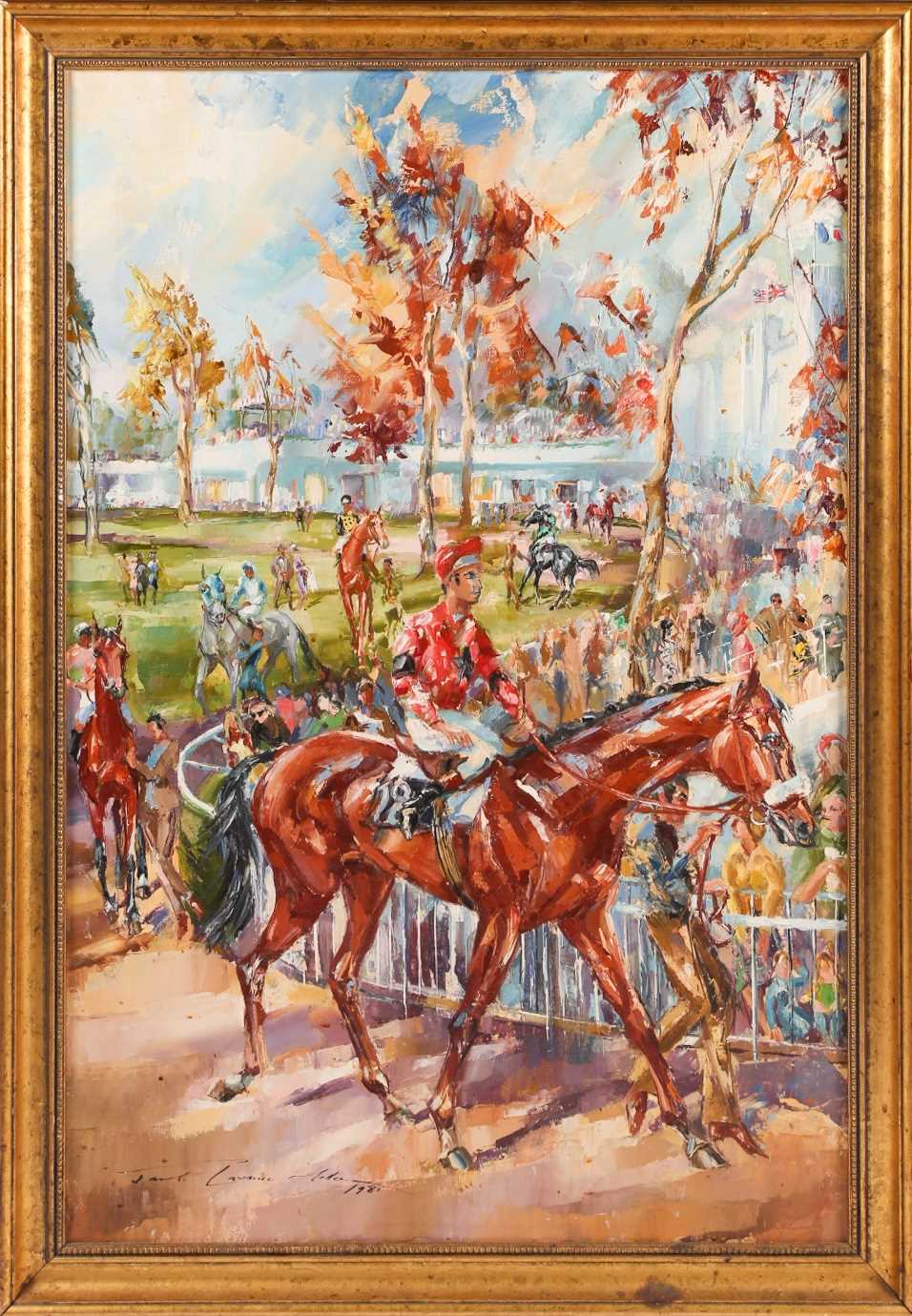 Jack Lawrence Miller (20th century), 'In the Paddock, Longchamp', oil on canvas, signed and dated