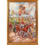 Jack Lawrence Miller (20th century), 'In the Paddock, Longchamp', oil on canvas, signed and dated