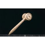 A mid 19th century ivory gavel, contained in a fitted rosewood and brass mounted case, the gavel