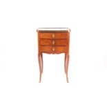 A French Louis XV style mahogany marble-topped pedestal nightstand of serpentine fronted form.