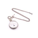 A pocket watch with chain The 48mm white dial with Arabic numerals and four sub-dials, the reverse