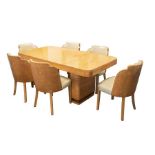 An Art Deco bird's-eye maple veneer dining room suite attributed to Epstein, comprising a dining