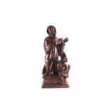 An 18th-century Continental carved hardwood figure of a Saint, dressed in flowing robes with a