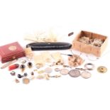 A collection of jewellery, comprising of various brooches, ring mounts, seed pearl jewellery, onyx