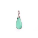 An Art Deco chrysoprase and diamond-set pendant The faceted pear-shaped chrysoprase capped by a
