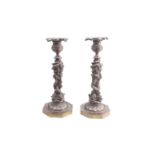 A pair of 19th century loaded cast bronze candlesticks in the manner of George Vuillamy, possibly