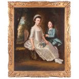 18th century English school, a large portrait of a young brother and sister in a garden setting,