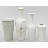 Vier Vasen, KPM Berlin. Verschiedene Formen wie "Asia". Weiß bzw. 1x mit Golddekor, 1