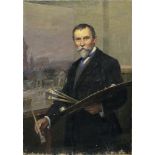 Herz, Emil W. (18771943) Portrait eines Malers vor Stadtkulisse. Öl/Lwd. (div. Farb