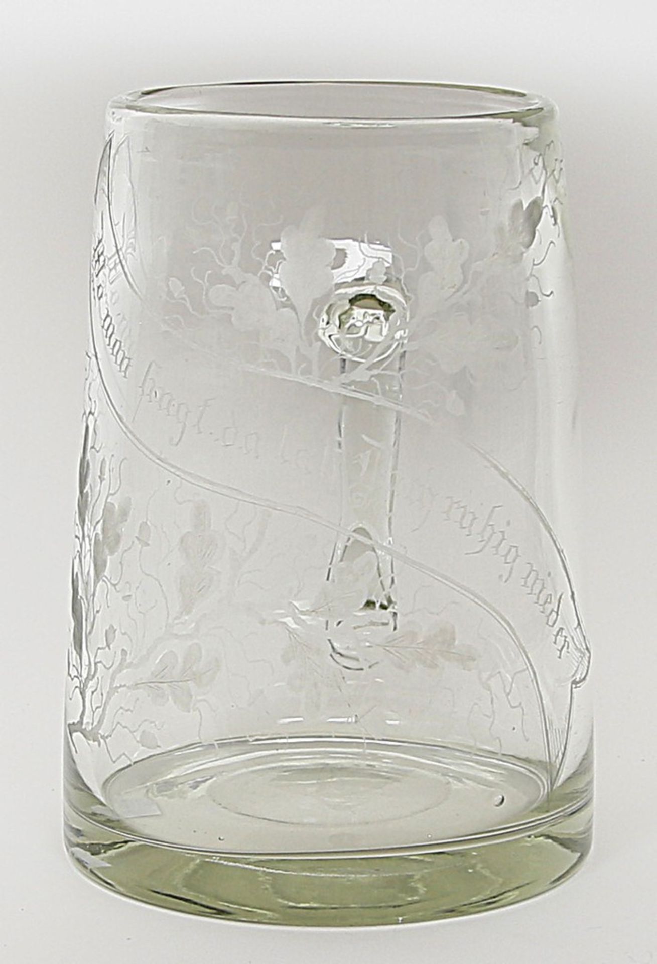 Schau-Bierkrug, 4 L. Farbloses, dickwandiges Glas. Leicht konische Wandung mit Ohrenhe
