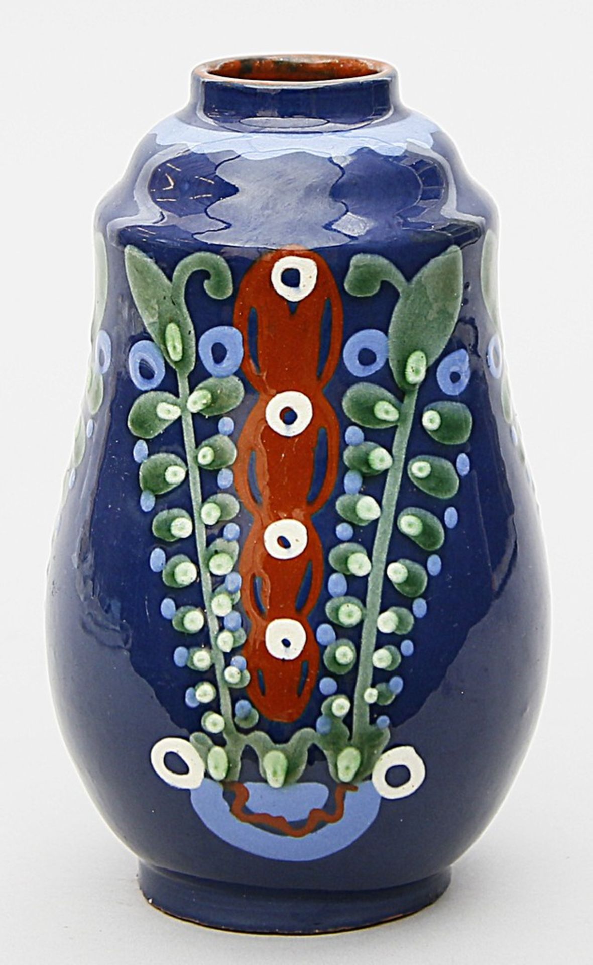 Kusche, Alfred (1884 Karlsruhe - Durlach 1984) Vase. Majolika mit blauer Glasur und st