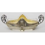 Jugendstil-Jardiniere, Orivit. Messing, versilbert, Innenvergoldung. Schiffchenform mi