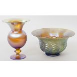 Art Deco-Vase und Schale, WMF. Golden bis violett irisierendes Glas, so genanntes "Myr