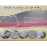 Sammlung Silber-Gedenkmünzen, BRD 2002-2012. Jeweils spiegelglanz und in originalem B