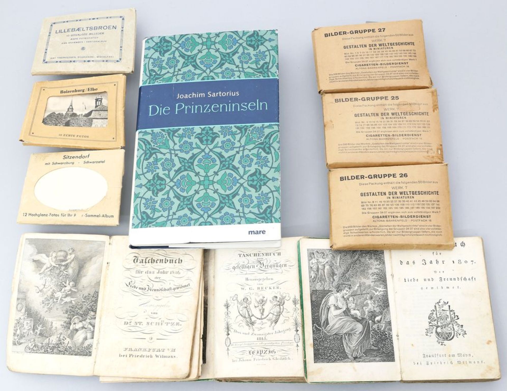 3 Bücher (Anf. 19. Jh.): "Taschenbuch zum geselligen Vergnügen" (1813), "Taschenbuch