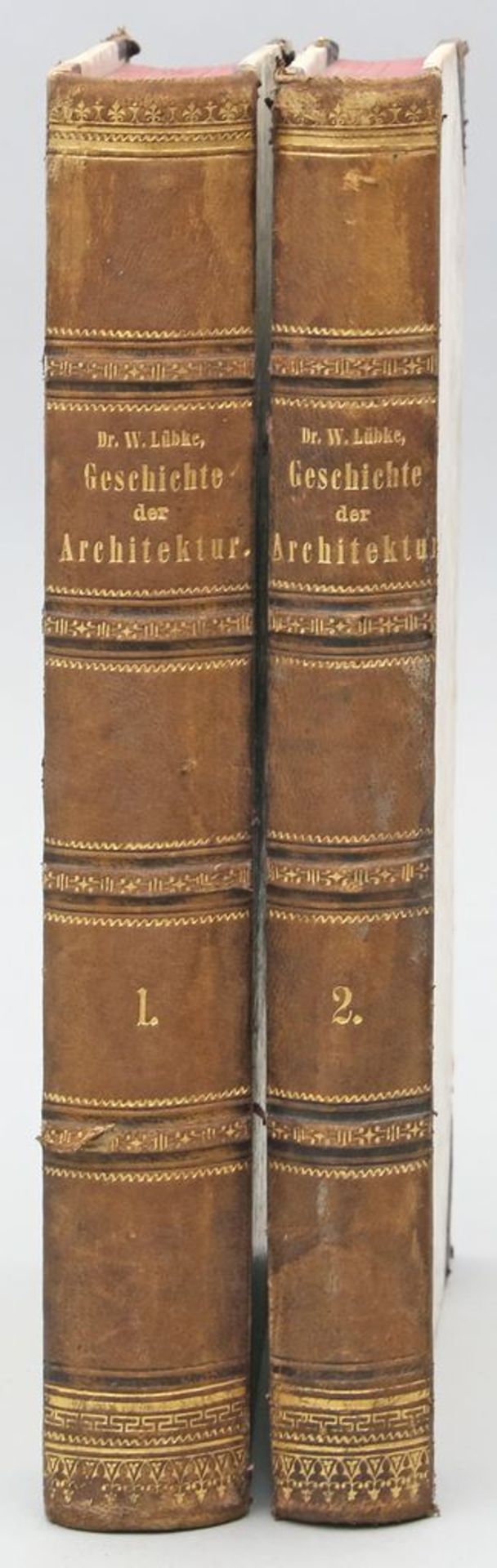 Dr. W. Lübke "Geschichte der Architektur", in 2 Bänden. Originaleer Halbledereinband