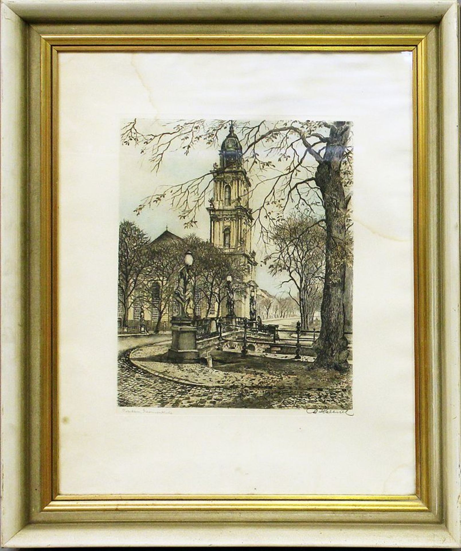 Unbekannter Künstler (1. Hälfte 20. Jh.) "Potsdam, Garnisonskirche", so re. u. mit B