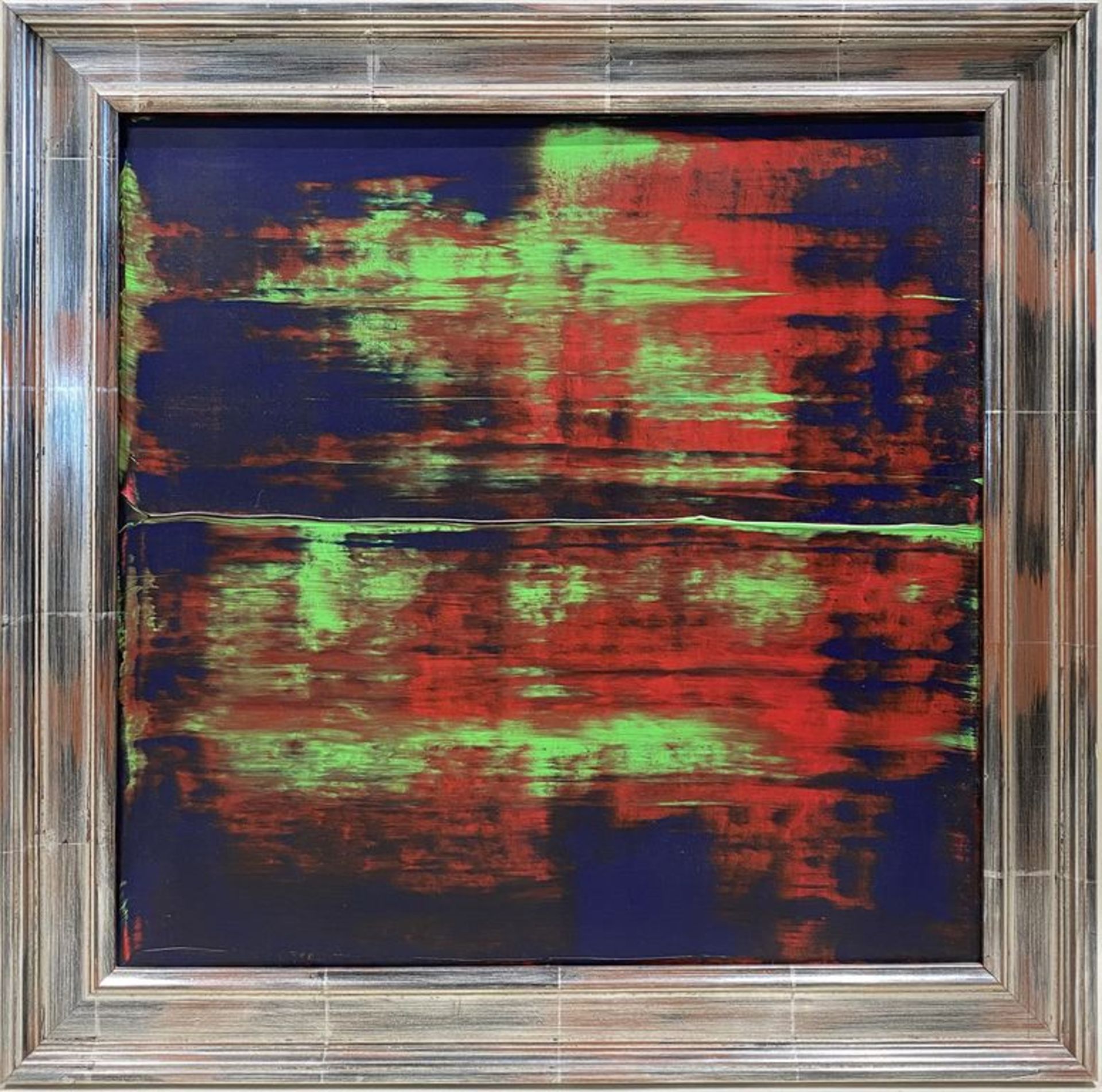 Unbekannter Maler (um 1995) Abstrakte Komposition in Blau, Rot und Grün. Acryl/Lwd., verso