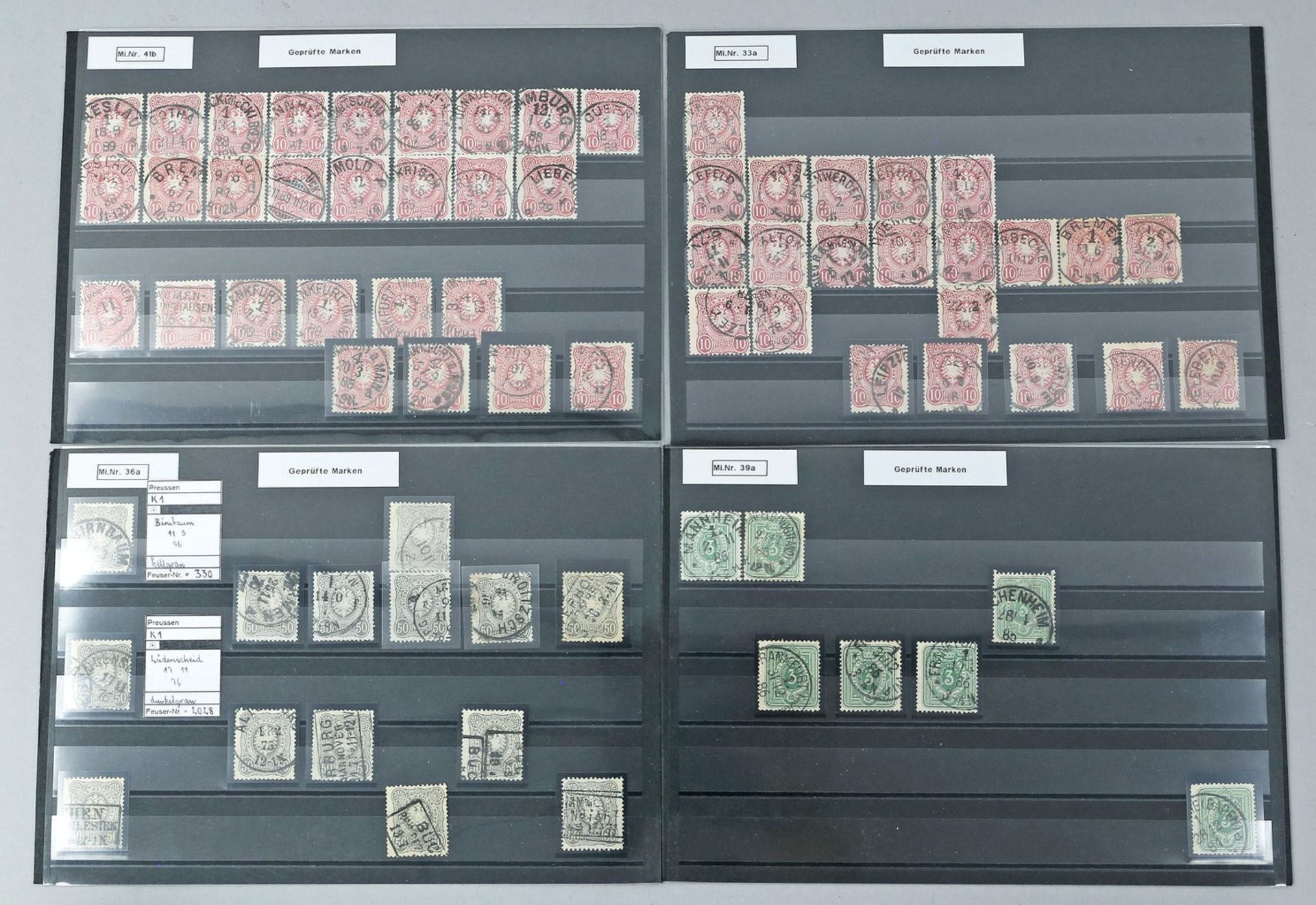 27 Klemmkarten mit geprüften Briefmarken, Deutsches Reich,