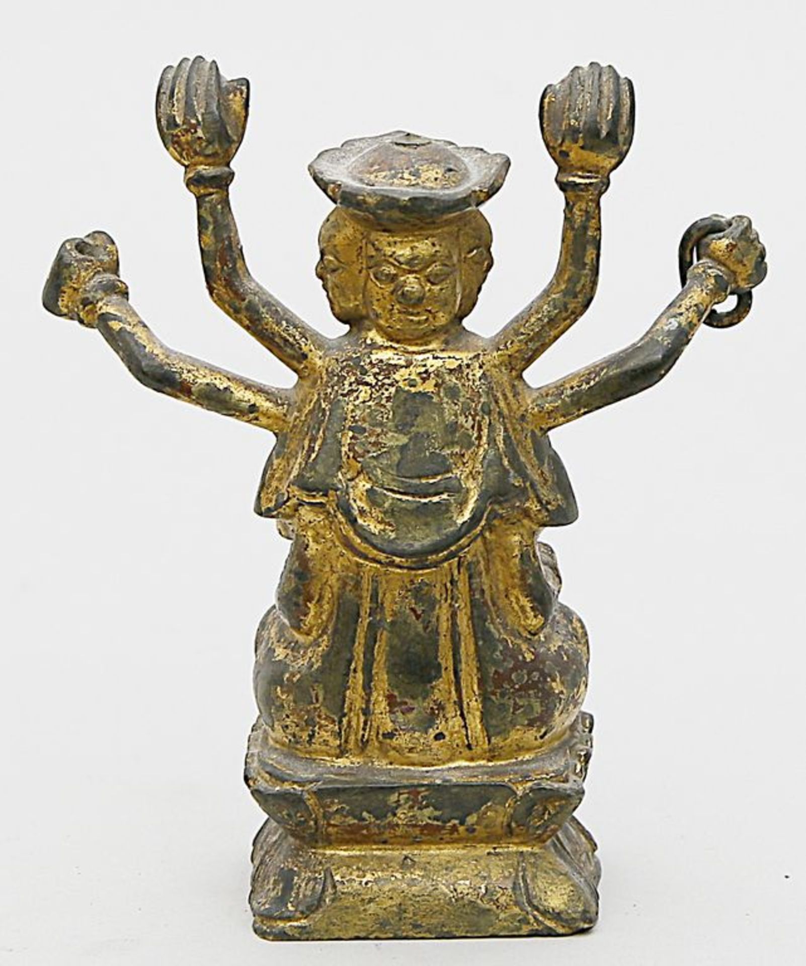Ming-Skulptur eines Buddhas. Bronze mit dunkler Patina und Resten von Vergoldung. Dargestellt im - Bild 2 aus 3