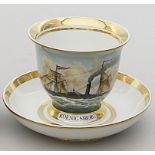 Ziertasse mit Untertasse, so genannte "Captains Cup". Tasse schauseitig mit bunt gemalter