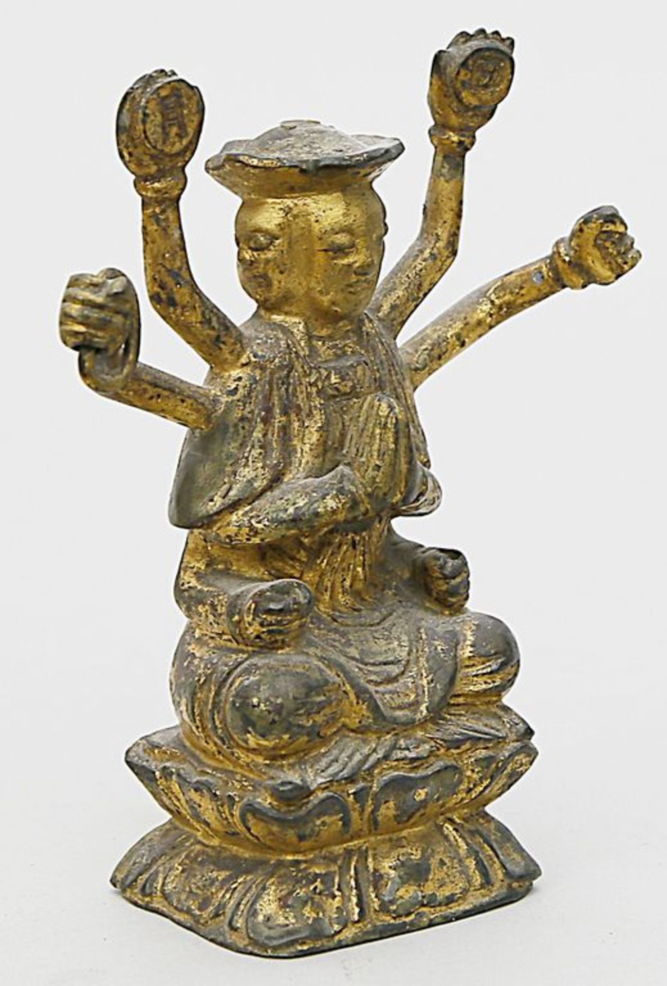 Ming-Skulptur eines Buddhas. Bronze mit dunkler Patina und Resten von Vergoldung. Dargestellt im - Bild 3 aus 3
